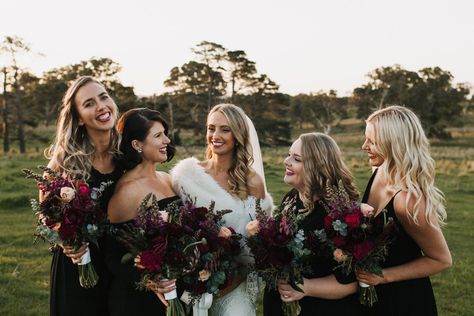 Wedding Recovery, Dark Blue Wedding, Barossa Valley, Black Bridesmaid, Native Dress, Black Bridesmaids, Burgundy Bridesmaid, Red Bridesmaids, Wedding Wall