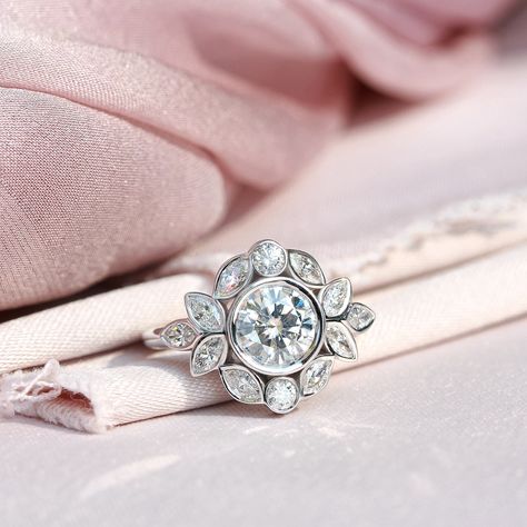 🐣. Offer Xtras! Bezel Set Diamond / Lab Diamond Engagement Ring, Round Diamond Ring, Halo vine Floral Wedding Ring, Vintage Unique Ring, Lily Emma for $2385.00 #EngagementRing #FlowerDiamondRing #EngagementRoseGold #FloralDiamondRing #LeavesEngagement #WeddingRingTrio #VictorianEdwardian #VintageEngagement #DiamondLeavesRing #FlowerEngagement 1920s Engagement Rings, Me As A Wife, Wedding Ring Guard, Floral Wedding Ring, Unusual Engagement Rings, Rose Gold Engagement Rings, Interesting Jewelry, Gold Diamond Engagement Rings, Lab Diamond Engagement Ring