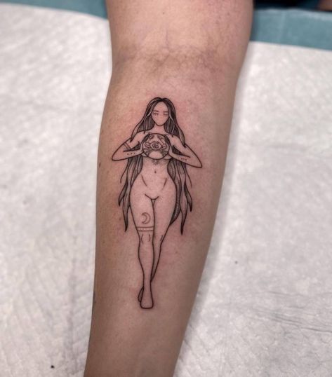 Women Goddess Tattoo, Cancerian Goddess Tattoo, Goddess Body Tattoo, Cancerian Woman Tattoo, Pain Shapes A Woman Into A Warrior Tat, Tattoo Of Woman Body Outline, Tattoos Of Women Goddesses, Female Goddess Tattoo, Capricorn Goddess Tattoo