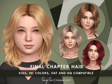 Final Chapter hair for kids by SonyaSims - The Sims 4 Download - SimsFinds.com Shoulder Length Hair Sims 4 Cc, Sims 4 Shoulder Length Hair, Hair For Kids, Shoulder Length Wavy Hair, Sim4 Cc, Mid Length Bobs, Medieval Hairstyles, Kids Curly Hairstyles, Sims Ideas