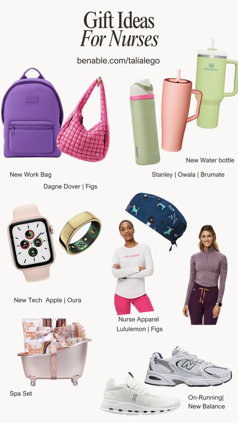 Show appreciation to the healthcare superheroes in your life with our curated Nurses Gift Guide. Discover thoughtful presents from top-notch brands like Figs, Dagne Dover, Lululemon, and Hoka, ensuring your favorite nurses feel the love this holiday season. From stylish scrubs to comfy athletic wear and innovative accessories like the Oura Ring, this list is a prescription for joy that celebrates their dedication and hard work. Nursing Must Haves For Work, Work Bag Essentials Healthcare, Nurse Essentials For Work, Nurse Bag For Work, Nurse Bag Essentials, Nurse Necessities, Nurse Must Haves, Medsurg Nursing, Nurse Work Bag