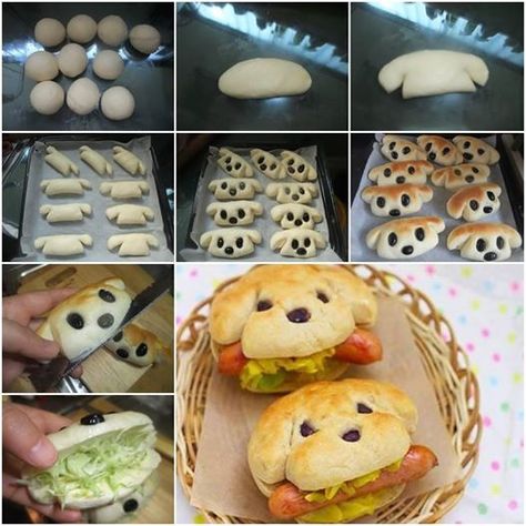 How to Make Yummy Dog-Shaped Hot Dog Sandwich tutorial and instruction. Follow us: www.facebook.com/fabartdiy Hotdog Sandwich, Fun Kids Food, Kids Snacks, Kids Lunch, Food Humor, Bread Dough, Finger Food, Creative Food, Cute Food