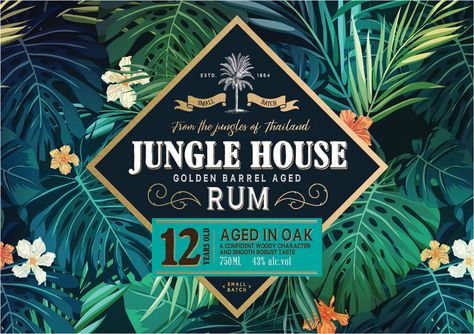 Rum Label, Whisky Packaging, House Location, Beer Wall, Jungle House, Concept Sketches, Aged Rum, Gold Foil Design, Foil Design