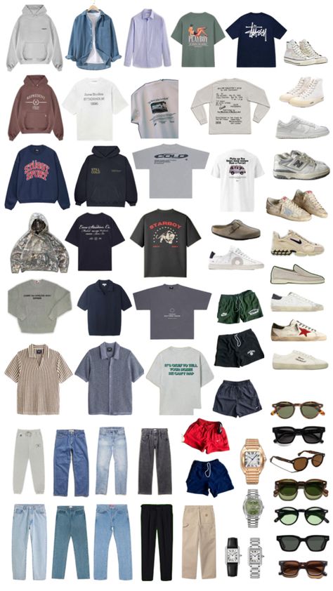 Capsule Wardrobe Men Streetwear, 3 Day Outfit Packing, Capsule Wardrobe Streetwear, Color Cordinate Outfit Closet, Capsule Wardrobe 2024 Men, Male Capsule Wardrobe, Basic Guy Outfits, Basic Boy Outfit, Capsule Wardrobe For Men