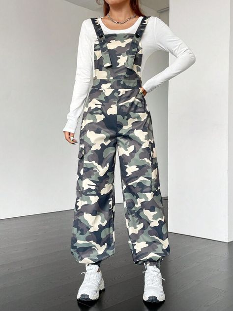 Overall Jumpsuit, Camo Print, Flap Pocket, Jumpsuits For Women, Womens Tees, Camo, Overalls, Jumpsuit, Collar