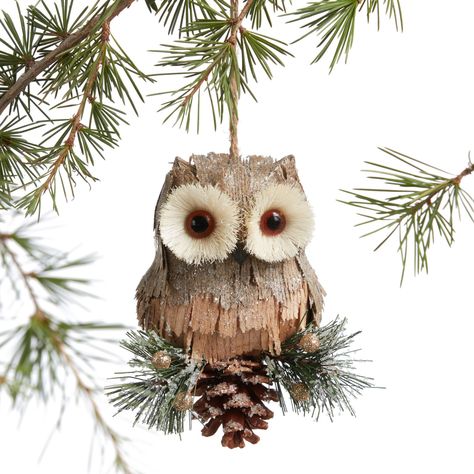 Brown Natural Fiber Owl And Pinecone Ornament - World Market Woodland Christmas Tree, Bird Christmas Ornaments, Pinecone Ornaments, Unique Christmas Ornaments, Owl Ornament, Christmas Owls, Woodland Christmas, Woodland Theme, Festive Decor