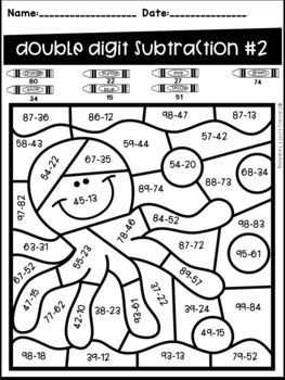 Subtraction Coloring Pages - Worksheet School Triple Digit Subtraction With Regrouping, Two Digit Addition And Subtraction, Double Digit Subtraction, Subtraction Without Regrouping, Addition Coloring Worksheet, Two Digit Addition, Coloring Worksheets For Kindergarten, Double Digit Addition, Math Coloring Worksheets