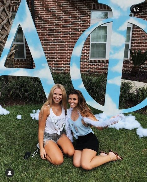 Cloud 9 Bid Day, Sorority Themes, Recruitment Themes, Cloud Decoration, Sorority Letters, Sorority Bid Day, Bid Day Themes, Delta Zeta, Sorority Recruitment