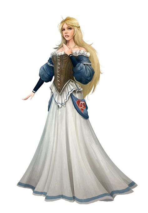 Female Human Aristocrat Lower Noble - Pathfinder PFRPG DND D&D 3.5 5E 5th ed d20 fantasy Outfits Female, Female Character Concept, Fantasy Dresses, Dungeons And Dragons Characters, Female Human, Fantasy Rpg, Medieval Fantasy, Fantasy Clothing, Dnd Characters