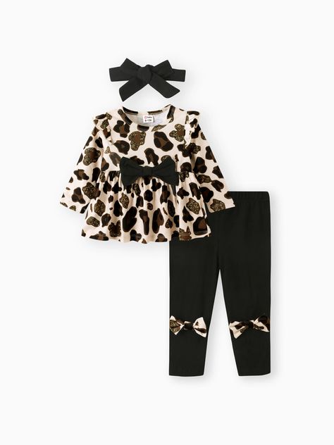 Stylish and sweet, this leopard print baby set is perfect for any occasion. * Ruffle edge design * Moderate fabric properties * 3-piece set * Round neckline * Long sleeves * Sweet style * Moderate fit * Standard length * Imported * Supplier: PatPat Leopard Print Baby, Baby Set, Sweet Style, Edge Design, Ruffle Top, Girl Clothes, Baby Sets, Polyester Spandex