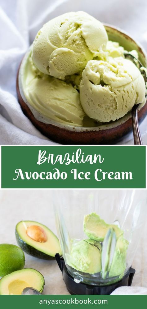 Three scoops of avocado ice cream in a bowl. Blender full of avocados. Avacado Ice Cream, Avocado Ice Cream Recipe, Nice Cream Recipe, Avocado Ice Cream, Avocado Dessert, Lime Sorbet, Pistachio Ice Cream, Sorbet Recipes, Healthy Ice Cream