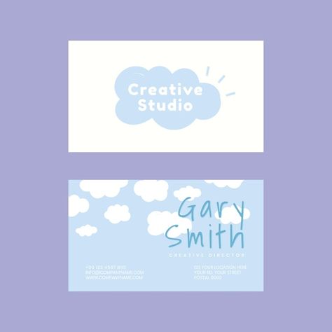 Cloud Names, Name Tag Design, Cute Business Cards, Sky Pattern, Card Design Template, Blue Business Card, Watercolor Clouds, Name Card Design, Cartoon Clouds