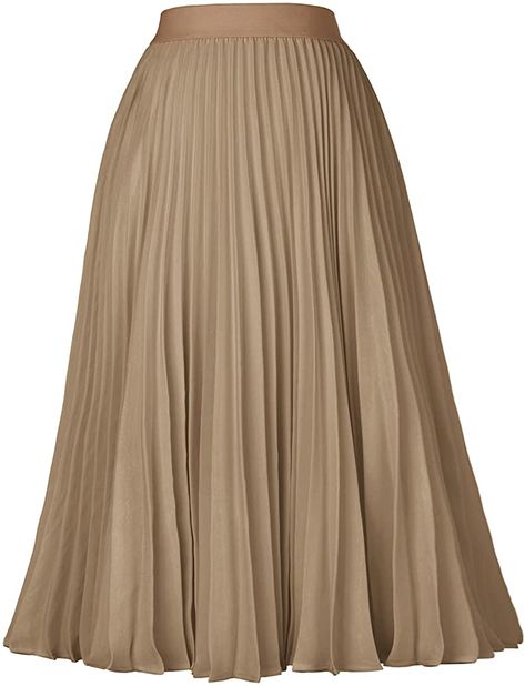 GRACE KARIN Women's Flared Pleated Ruffle Chiffon Skirt Below Knee Amry Green S at Amazon Women’s Clothing store Pleated Chiffon Skirt, Business Skirt, Flattering Outfits, High Waisted Pleated Skirt, Black Pleated Skirt, Pleated Chiffon, Spring Skirts, Party Skirt, Skirt Midi