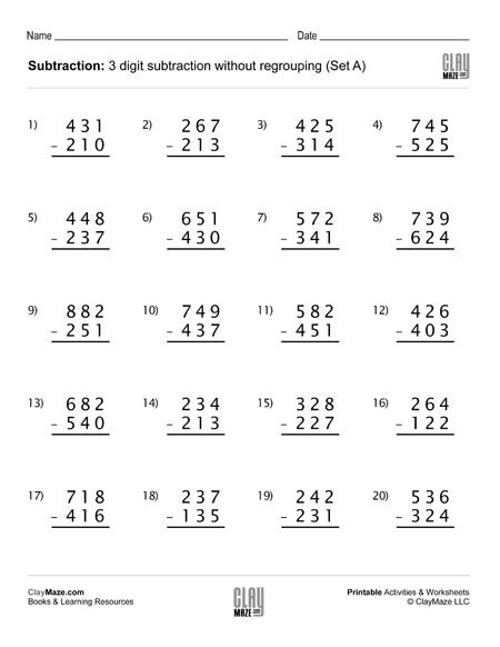 Download our free printable 3 digit subtraction worksheet with no regrouping.  20 subtraction problems – recommended for 1st grade… Subtraction With Borrowing, 3 Digit Subtraction, Subtraction With Regrouping Worksheets, Easy Math Worksheets, Math Fact Worksheets, Subtraction With Regrouping, Math Practice Worksheets, Math Addition Worksheets, First Grade Math Worksheets