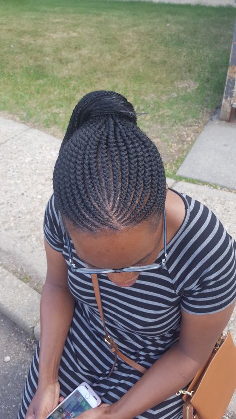 Ghana conrows updo. Nice for the summer. Suku Suku Hairstyle With Attachment, Suku Hairstyles, Ghana Weaving, Hair Designs, Ghana, Trucker Hat, Braids, Hair Styles, Hair