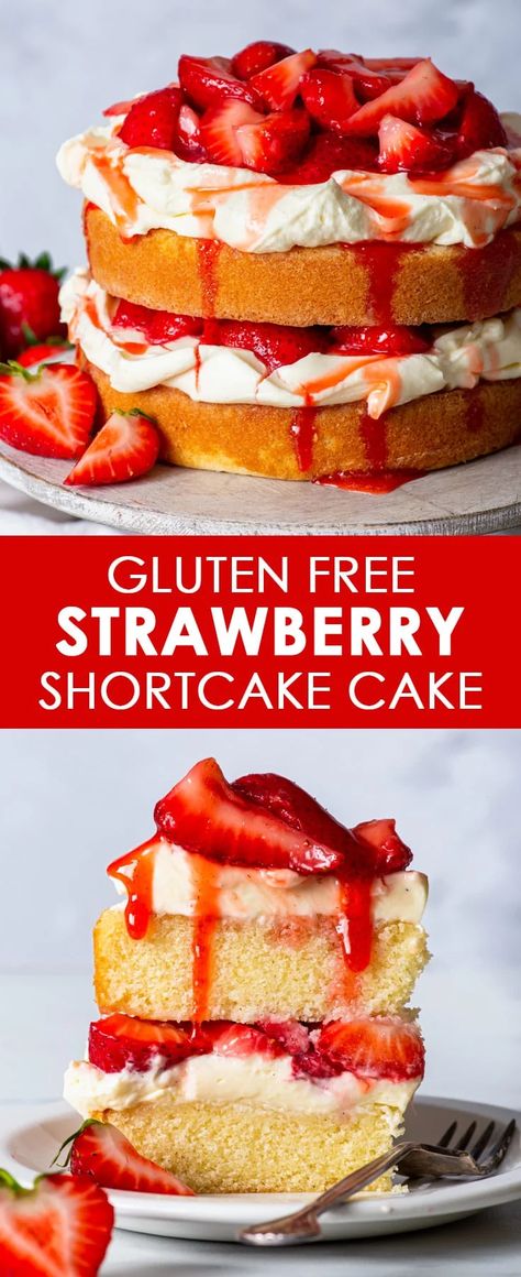 Gluten Strawberry Shortcake, Gf Shortcake Recipe, 6 Inch Gluten Free Cake Recipe, Gluten Free Strawberries And Cream Cake, Gluten Free Shortcakes, Gluten Free Desserts With Strawberries, Easy Cake Recipes Strawberry, Gluten And Dairy Free Strawberry Cake, Gluten Free Vanilla Sponge Cake