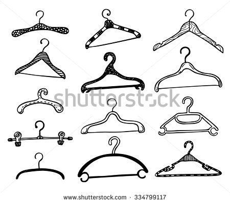 Set of hand drawn doodle clothes hangers. Vector fashion collection. - stock vector Fashion Doodles Clothes, Clothes Hanger Drawing, Clothing Doodles, Clothes Doodle, Hanger Drawing, Doodle Clothes, Clothes Tattoo, Hanger Tattoo, Fashion Doodles