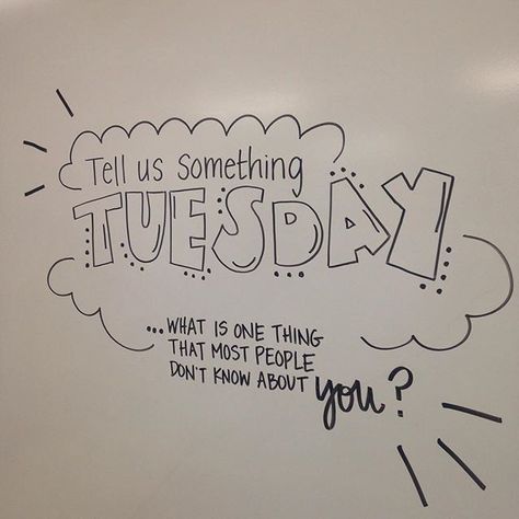 Tell us something Tuesday. Whiteboard morning work for upper elementary or middle school grades. Whiteboard Days Of The Week, Workplace Whiteboard Ideas, Talk About It Tuesday, Circle Questions, Clinical Director, Whiteboard Questions, Whiteboard Prompts, Whiteboard Writing, Whiteboard Ideas