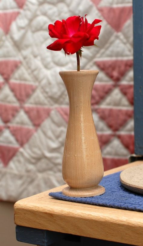 Wood turned bud vase in Maple Wood Turned Bud Vases, Woodturned Vase, Wooden Tulips, Wooden Candlesticks, Turned Vase, Woodturning Art, Wooden Snowmen, Fountain Design, Hollow Form