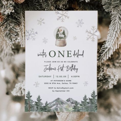 $2.95 | Mountain Winter Onederland 1st Birthday Party | Birthday Invitations | snowflake, snow globes, winter onederland, onederland birthday, winter 1st birthday, christmas birthday, 1st birthday invitations, onederland invitations, winter onederland boy, winter onederland invitations Winter Onederland Invitations, Winter Invitations, Mountain Winter, Winter Onederland Party, Onederland Birthday Party, Winter Onederland Birthday, 1st Birthday Party Invitations, Winter Onederland, Winter Birthday