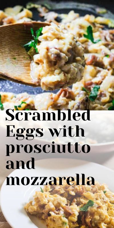 Scrambled Eggs with prosciutto and mozzarella - killer breakfast with italian twist. Eggs With Prosciutto, Prosciutto And Mozzarella, Eating European, Toast Recipe Breakfast, Prosciutto Recipes, Easy To Make Breakfast, Hashbrown Recipes, Quick Breakfast Recipes, Egg Recipes For Breakfast