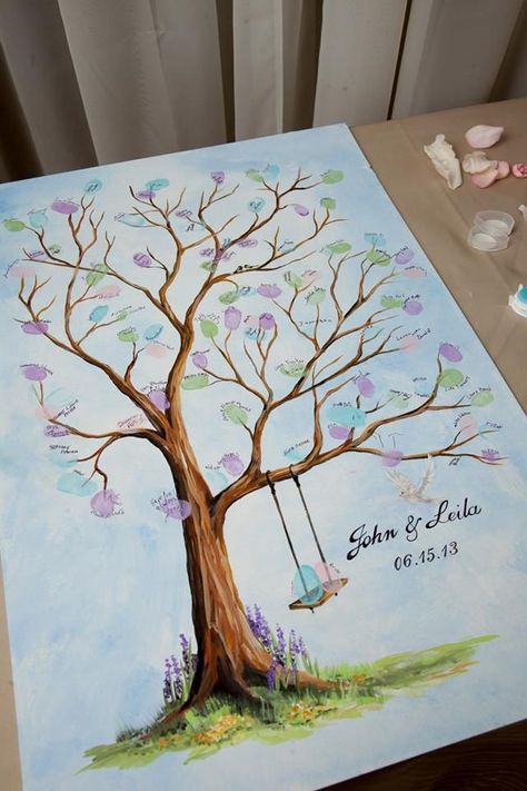 Finger Print Tree, Wedding Fingerprint Tree, Thumbprint Tree, Guest Book Tree, Pregnancy Gender Reveal, Idee Babyshower, Whimsical Wedding Decorations, Fingerprint Tree, Diy Baby Shower Decorations