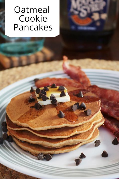 Start your day off right with cookies! Oatmeal cookie pancakes that is. Adjust to your favorite oatmeal cookie additions such as coconut, raisins, nuts, or chocolate chips. #oatmeal #cookies #breakfastcookies #cookiepancakes #pancakes #cookiesforbreakfast #thespiffycookie Lavender Icing, Oatmeal Cookie Pancakes, Cookie Pancakes, Lemon Lavender Cookies, Cookies Oatmeal, Red Velvet Whoopie Pies, Lavender Cookies, Lavender Recipes, Whoopie Pie