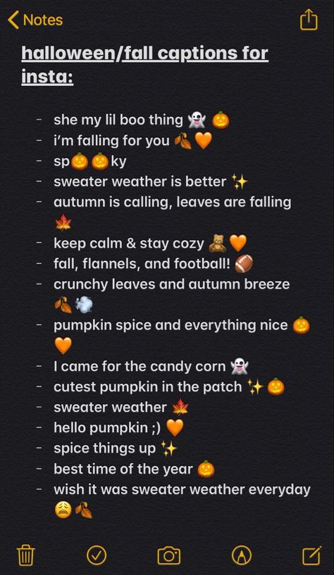 Things To Add To Your Insta Bio, Funny Quotes To Put In Your Bio, Instagram Add Your Ideas, Halloween Bio Ideas, Fall Aesthetic Captions For Instagram, Halloween Bios For Instagram, Cute Simple Instagram Captions, Cool Instagram Notes Ideas, Fall Instagram Captions Funny