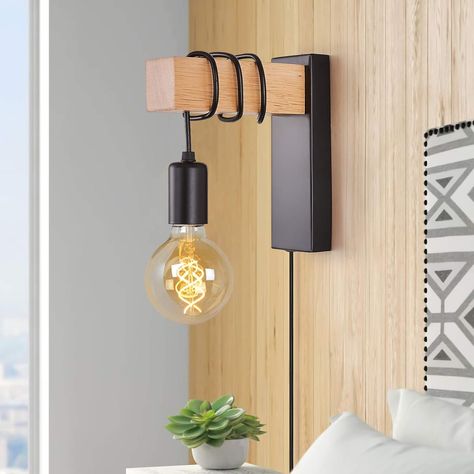 Reading Loft, Black Wall Lamp, Living Room Industrial, Solid Wood Design, Modern Led Lighting, Plug In Wall Lights, Bedside Wall Lamp, Black Wall Lamps, Living Room Loft