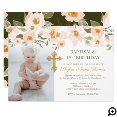 1st Birthday And Baptism Ideas Girl, Birthday Watercolor, Watercolour Florals, Baptism Cards, Watercolour Flowers, Celebration Ideas, Kids Birthday Party Invitations, Watercolor Floral Pattern, Baby Baptism