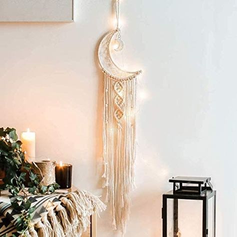 Koytoy Macrame Wall Hanging with LED Light,Moon Dream Catcher Woven Tapestry Bohemian Home Decor Wedding Party Ornaments Craft Gifts: Amazon.co.uk: Kitchen & Home Big Dream Catcher, Dorm Room Doors, Moon Dream Catcher, Room Door Decorations, Dream Catcher Wall, Teen Girl Room Decor, Hippie Decor, Dream Catcher Boho, Beautiful Apartments