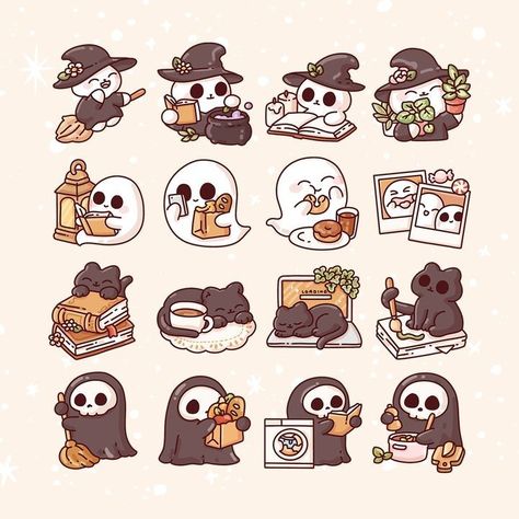 App Icon Design Halloween, Planner Stickers Ideas, October Cute Drawings, Halloween Stickers Cute, Physics Design Ideas, Halloween Sticker Ideas, Lofi Halloween, Halloween Stickers Aesthetic, Good Notes Stickers