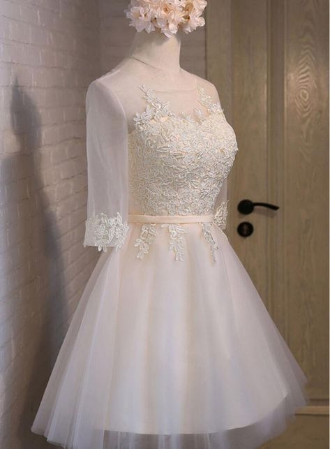 White Hoco Dress, Evening Mini Dresses, Perfect Prom Dress, Affordable Dresses, Hoco Dresses, Dresses For Teens, Prom Party Dresses, High Neckline, Long Sleeve Lace