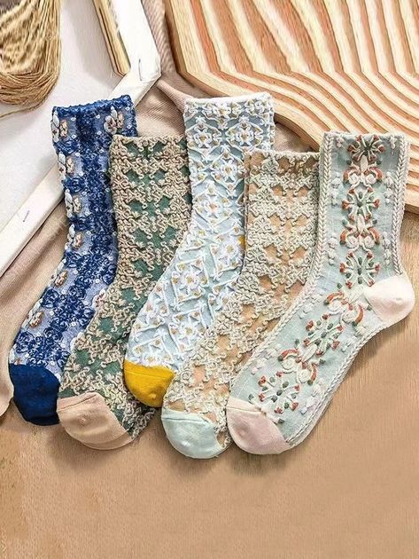 Boho Socks, Embroidered Socks, Flower Socks, Corak Bunga, Floral Socks, Invisible Socks, Lace Socks, 자수 디자인, Floral Retro