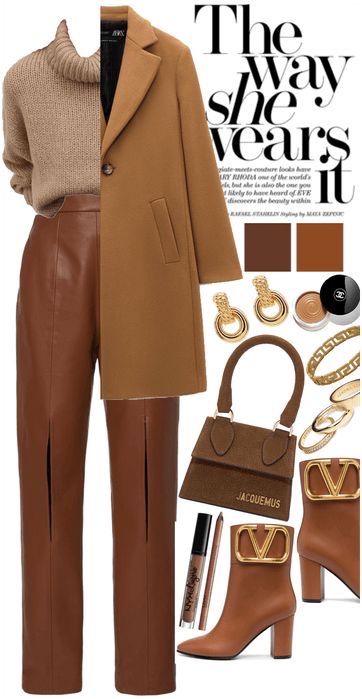 How To Have Style, Brown Leather Pants, Monochrome Outfit, Stil Inspiration, Modieuze Outfits, Brown Pants, Camel Coat, Elegantes Outfit, Looks Chic