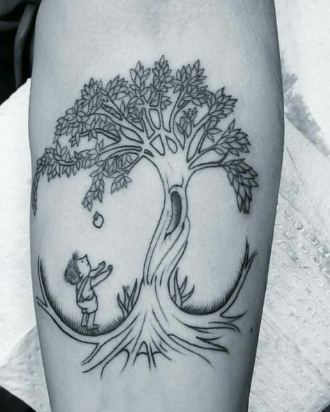 The Giving Tree & The Tree of Life The Giving Tree Tattoo, Tree Tattoo Sleeve, Giving Tree Tattoo, Tree Of Life Tattoos, Giving Tree Tattoos, Tree Tattoo Black, Tree Tattoo Meaning, Tree Sleeve Tattoo, Tattoo Tree