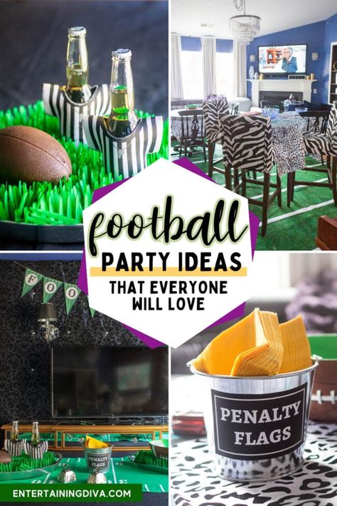 These football party decor ideas are awesome! So many creative ways to decorate for a super bowl party as well as some great football food ideas! Lsu Football Party, Super Bowl Birthday Party, Football Food Ideas, Football Shaped Foods, Football Party Appetizers, Superbowl Party Appetizers, Super Bowl Party Ideas, Football Party Ideas, Snack Stadium