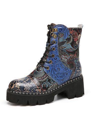 Painted Leather Boots, Fantasy Bathroom, Artistic Shoes, Floral Combat Boots, Unique Boots, New Boots, Zipper Heels, Boots Slippers, Spring Step Shoes