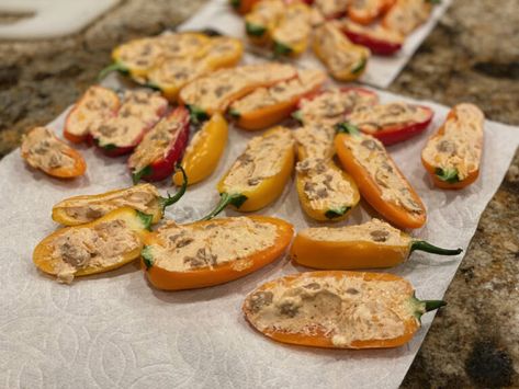 Smoked Mini Sweet Pepper ABT's (Stuffed Sweet Peppers) 5 Smoker Stuffed Peppers, Smoked Sweet Peppers, Sausage Stuffed Peppers Cream Cheese, Smoked Stuffed Peppers, Smoked Peppers, Cream Cheese Stuffed Peppers, Mini Sweet Peppers, Smoked Food, Brine Recipe