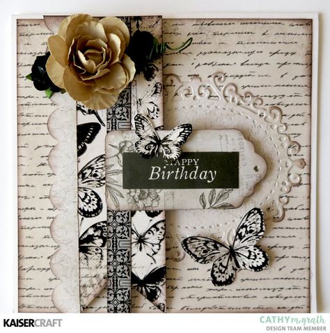 Monochrome Cards, Kaisercraft Cards, Kaisercraft Layouts, Wedding Scrapbooking Layouts, Cards Simple, Happy Birthday Vintage, Love Scrapbook, Shabby Chic Cards, Mini Cards