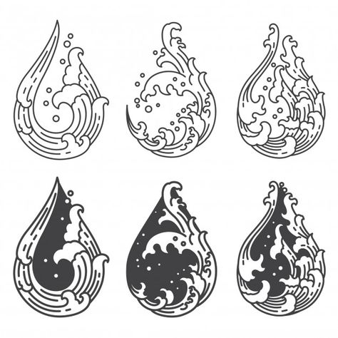 Water wave line in droplet shape set Pre... | Premium Vector #Freepik #vector #food #water #line #wave Chinese Line Art, Line Art Moon, Wave Drawing, Kunst Tattoos, Water Tattoo, Line Logo, Waves Line, Waves Tattoo, Japanese Tattoo Art