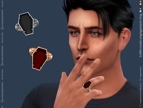 sugar owl's Coffin male engagement ring Sims 4 Female Earrings, Male Engagement Ring, Sims4 Mod, Goth Male, Daylight Ring, Male Sims, Vampire Necklace, Sims 4 Piercings, Harry Hook