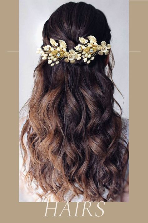 Hair Flare Artificial Flower Leaves with Stones and Pearls Rounded Hair Accessories. #indianwedding #wedding #hairstyle #hairs #trend Flowers Hairstyle, Flower For Hair, Open Hair, Open Hairstyles, Flower Leaves, Wedding Hairstyle, Trendy Hairstyles, Flowers In Hair, For Hair