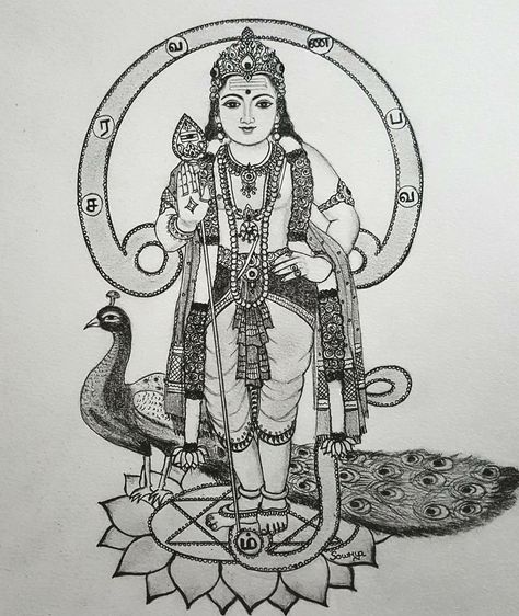 Murugan Images Drawing, Murugan Pencil Drawing Images, Murugan Drawing Pencil, Lord Murugan Drawing, Murugan Art Sketch, Murugan Drawing, Thanjavur Painting, Pencil Drawing Images, Interesting Drawings