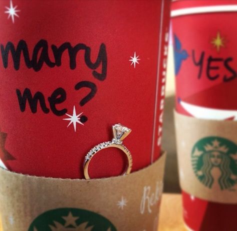 Because the most defining moment in our relationship happened at Starbucks. My favorite memory..the first "I love you" and our first meaningful kiss. ❤ Coffee Proposal, Christmas Engagement Proposal, Starbucks Wedding, Proposal Pictures, Carmel Weddings, Yes Man, Perfect Proposal, Fancy Wedding Dresses, Engagement Announcement