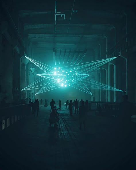 Light Projection, Hanging Installation, Techno Club Interior, Techno Stage Design, Berlin Techno Aesthetic, Rooftop Lighting, Rave Light, Underground Techno, Stage Lighting Design Concert