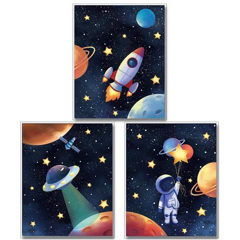 Outer Space Posters, Kids Playroom Wall Art, Children Playroom, Outer Space Art, Boys Artwork, مشروعات العلوم, Art Spatial, Kids Room Poster, Creative Wall Decor