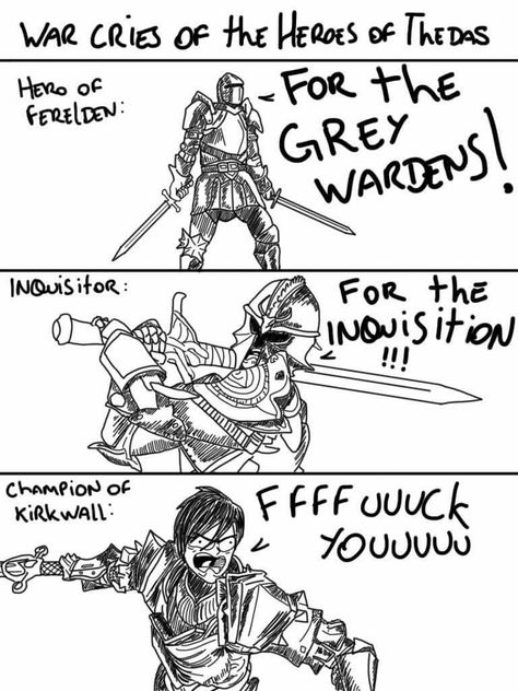 Tag yourself I'm the champion of kirkwall Champion Of Kirkwall, Kirkwall Dragon Age, Dragon Age 2 Funny, Dragon Age Art, Dragon Age Comics, Dragon Age Memes, Hawke Dragon Age, Dragon Age Funny, Dragon Age Romance