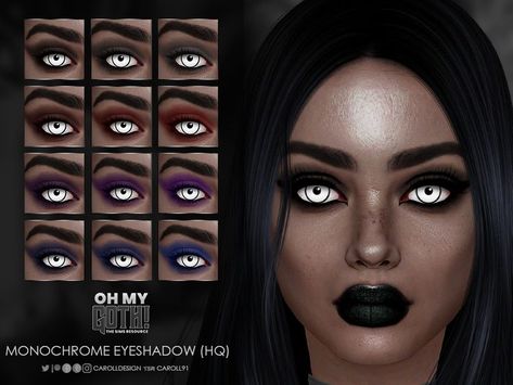 A 12-swatch Maxis Match goth eyeshadow for The Sims 4 Goth Eyeshadow, Monochrome Eyeshadow, Sims 4 Cc Goth, Winter Eyeshadow, Dark Eyeshadow, Sims 4 Cc Makeup, Goth Nails, Black Eyeshadow, Sims 4 Downloads