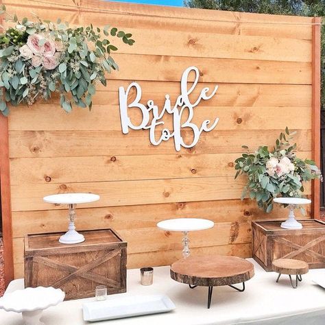 Bride To Be Backdrop, Wood Sign Wedding, Bridal Shower Decorations Rustic, Bridal Shower Inspo, Bridal Shower Backdrop, Bridal Shower Planning, Bridal Shower Photos, Bridal Shower Inspiration, Bridal Shower Decor